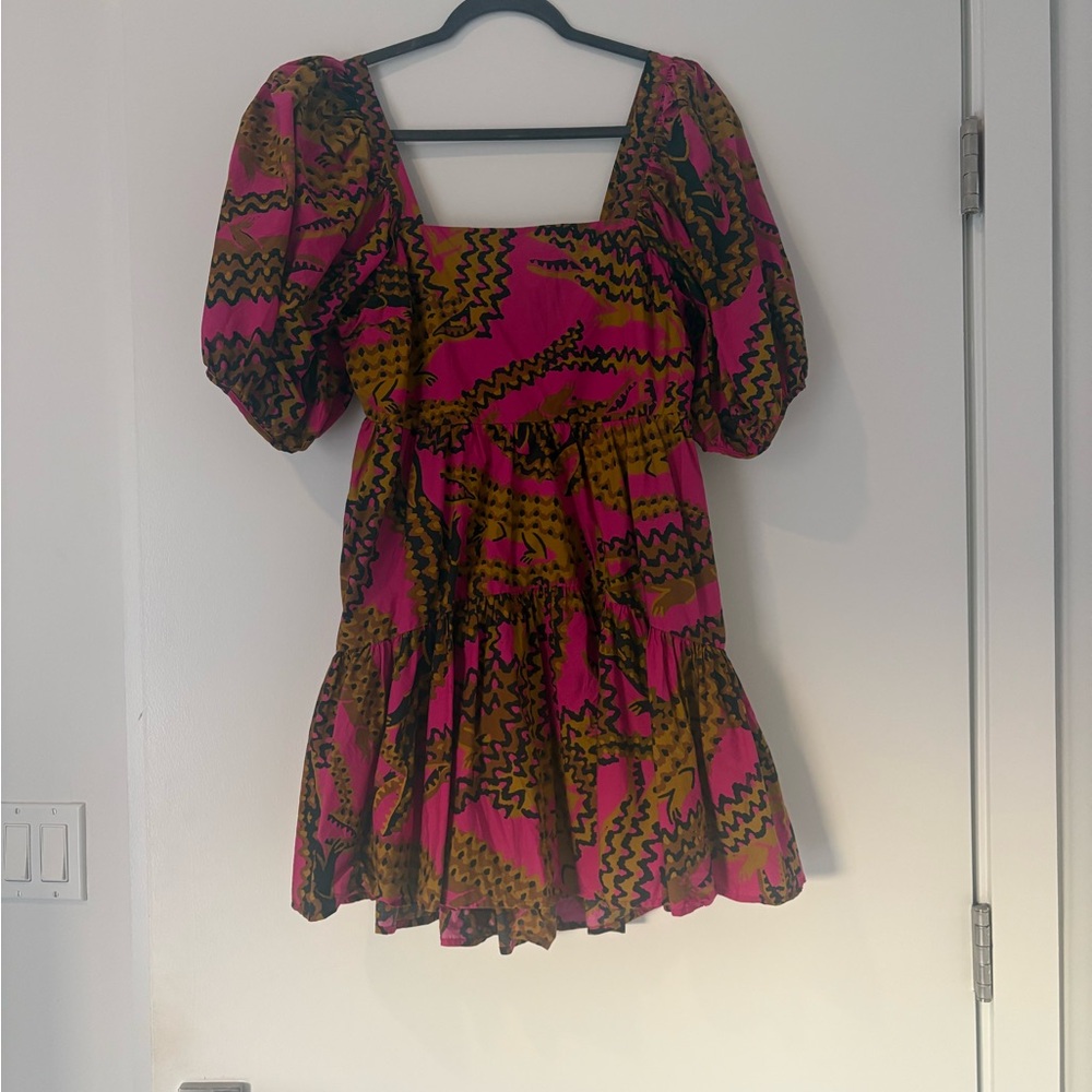 FARM Rio Alligator print puff sleeve dress